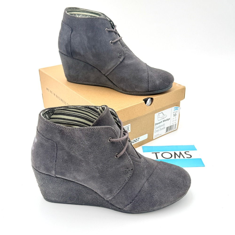 TOMS Desert Wedge Castlerock Grey Suede Lace Up Ankle Booties Women's 10 300515